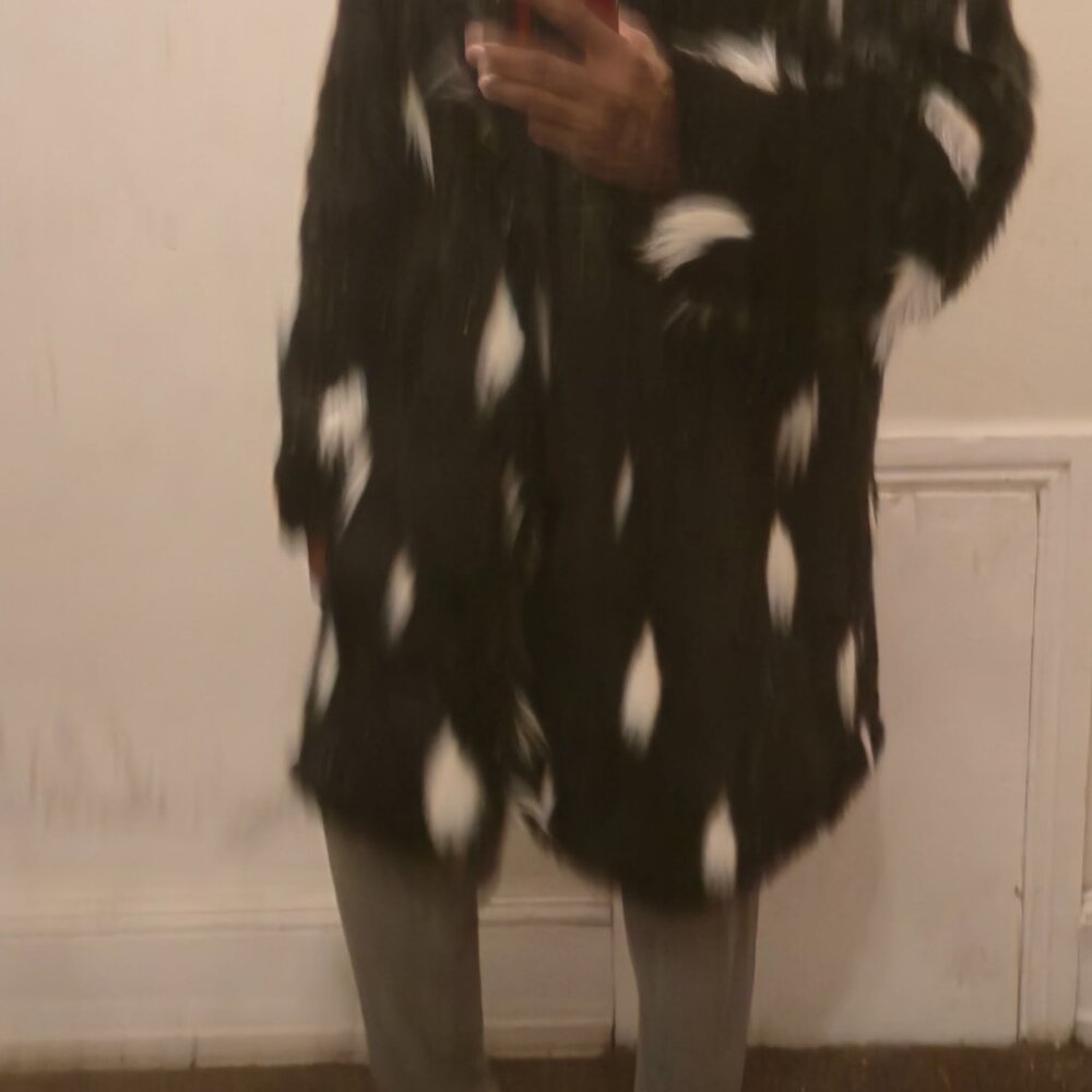 Faux Fur Jacket Mens Middle-length Black Long-sleeved Fox Fur Jacket Warm Trench - Picture 7 of 13